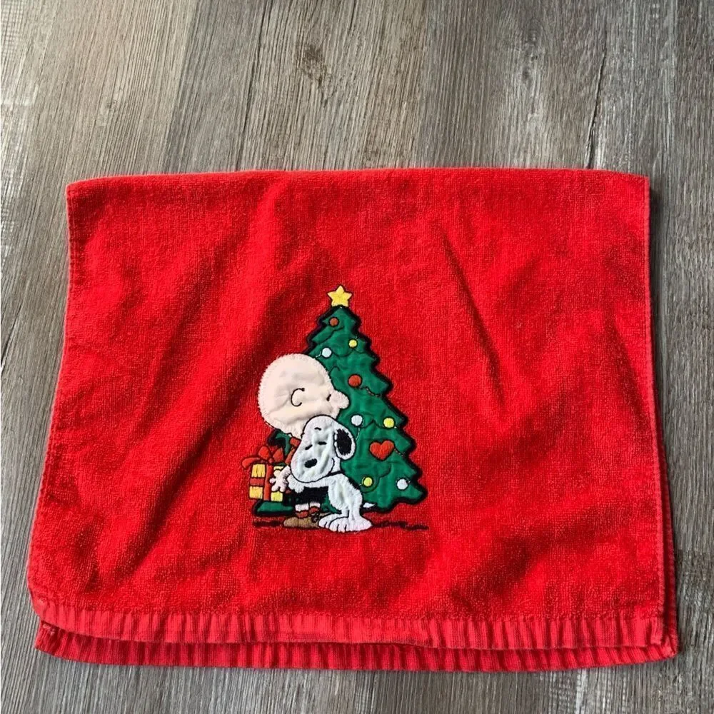 VTG Peanuts Character Charlie Brown Christmas Dish Towel Red Green Medium EUC